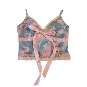 2 for $10 Floral Satin Camisole with Pink Ribbon Medium